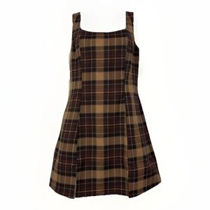 NWT Cider LA 90s Rom-Com-style Dress Sz S Brown Plaid Mini Side Zip Effortless